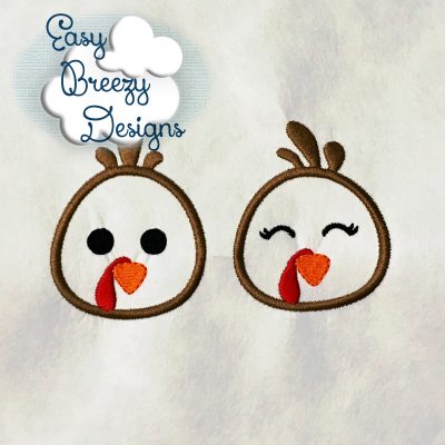 Turkey Face Applique Set, Girl & Boy Turkey Faces - Machine Embroidery Files - Digital Download