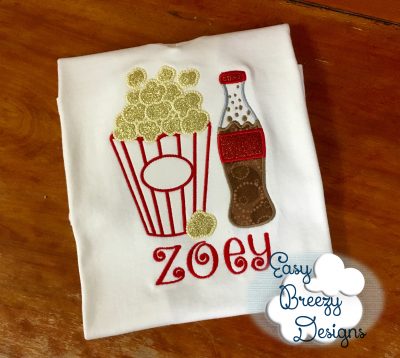 Popcorn Applique Design, Popcorn Bucket Only, Movie Night Theme, Applique Design - Digital Download - Image 2