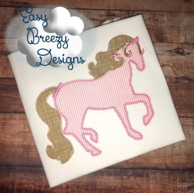 Pretty Pony Silhouette Applique Design, Horse Applique Design, Pony Applique Design - Combo Vintage and Raggy Applique Techniques - Machine