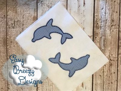Dolphin Applique Design - Satin & Vintage Stitchouts - Surfer Theme - Digital Download Files