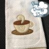 Steaming Two Tone Coffee Cup with Raggy Heart Detail - Coffee Applique Design, Coffee Cup Applique - Digital Download Files