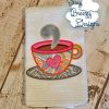 Steaming Two Tone Coffee Cup with Raggy Heart Detail - Coffee Applique Design, Coffee Cup Applique - Digital Download Files - Image 3