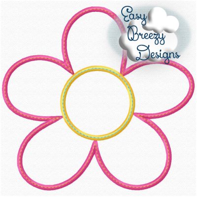 Five Petal Flower Applique Design, Flower Applique Design, Detail Stitch Applique Design - Digital Download Files