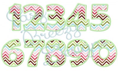 Bernie Number Set - Applique 0, 1, 2, 3, 4, 5, 6, 7, 8, 9 Number Set -  No Other Lettering Included