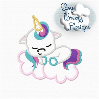Dreaming on Cloud Nine Applique Embroidery Design, Dreaming Unicorn Embroidery Design - Machine Embroidery Files - Digital Download - Image 2