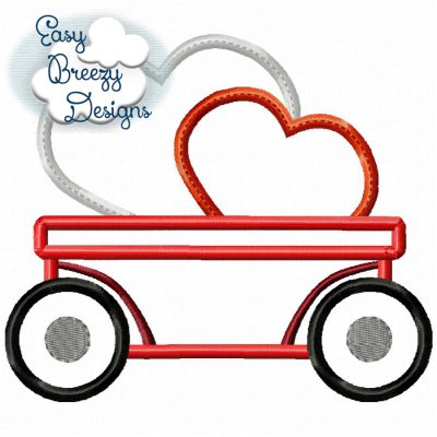 Farm Tractor Wagon with Hearts Applique - Machine Embroidery Files - Digital Download
