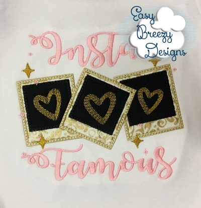 Insta Famous Applique Design, Polaroid Applique Hearts, I Heart U, Instafamous Embroidery - Machine Embroidery Files - Digital Download Only