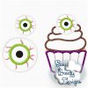 Monster Cupcake Applique, Eyeball Embroidery Design, Halloween Applique, Monster Embroidery - Machine Embroidery Files - Digital Download