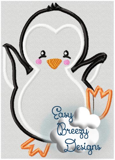 Penguin Applique Design, Dancing Penguin - Machine Embroidery Files - Digital Download