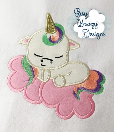 Dreaming on Cloud Nine Applique Embroidery Design, Dreaming Unicorn Embroidery Design - Machine Embroidery Files - Digital Download