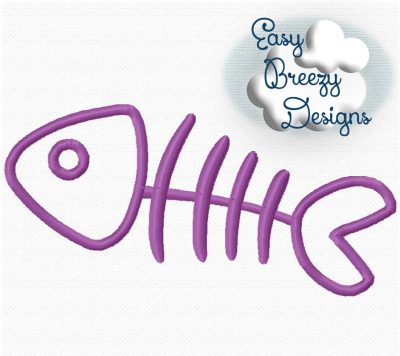 Fish Bones Embroidery Design, Bone Fish Applique Design, Kitten & Key Fob Not Included, Embroidered Fish Bones - Machine Embroidery Files - Digital Download Only