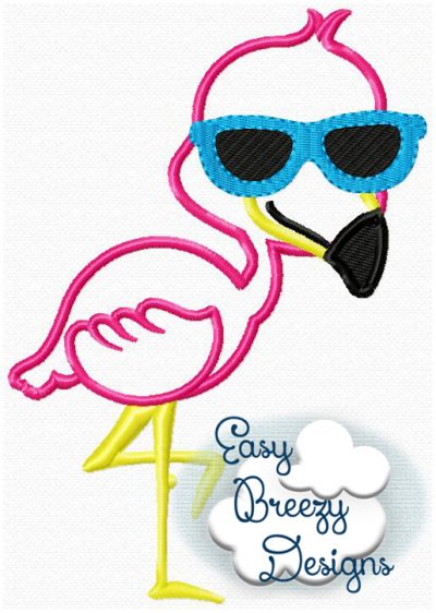 Flamingo in Shades Applique Tropical Bird in Sunglasses - Machine Embroidery Files - Digital Download