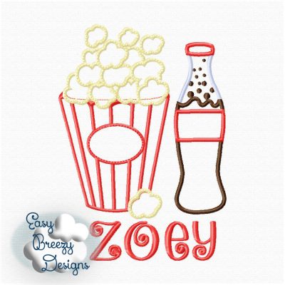 Popcorn Applique Design, Popcorn Bucket Only, Movie Night Theme, Applique Design - Digital Download - Image 3