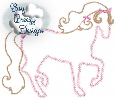 Pretty Pony Silhouette Applique Design, Horse Applique Design, Pony Applique Design - Combo Vintage and Raggy Applique Techniques - Machine - Image 2