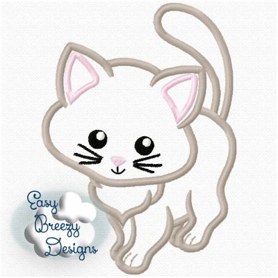 Sassy Kitty Cat Applique - Kitten Only, Fish Sold Separately - Machine Embroidery Files - Digital Download Only