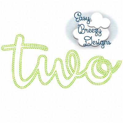 Two Script Applique Design, Script Birthday Applique Design, Raggy Applique Design, Script Two - Digital Download Files