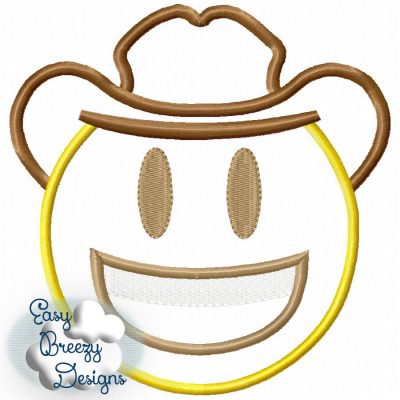Cowboy Emoji, Smiley Face Applique Design - Embroidery File - Digital Download