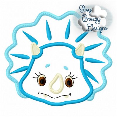 Dino Triceratops Face Applique Embroidery Design - Machine Embroidery Files