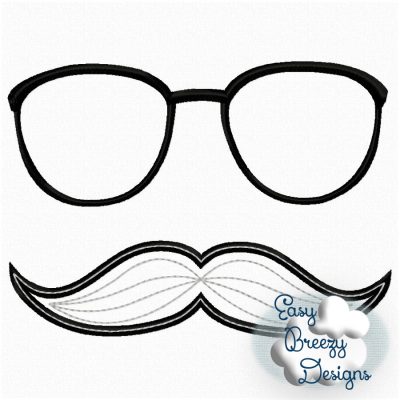 Mustache Glasses Applique Embroidery Design - Machine Embroidery Files - Image 2