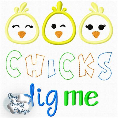 Chicks Dig Me Applique Embroidery Design - Machine Embroidery Files