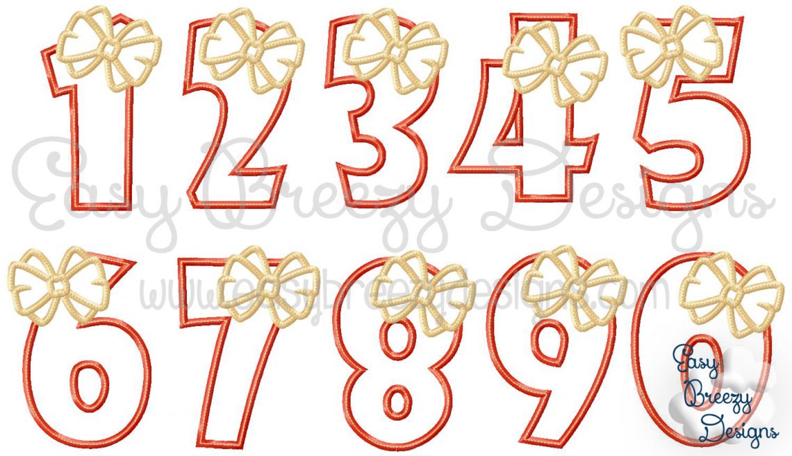 Big Bow Applique Number Set - Add On Sparkle Set Included - Digital ...
