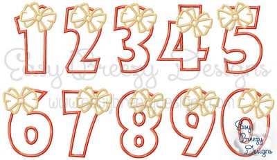 Big Bow Applique Number Set - Add On Sparkle Set Included - Digital Embroidery Design Files