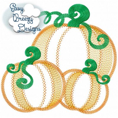 Three Farm Pumpkins Applique Vintage Sketch Stitch - Machine Embroidery Files - Digital Download