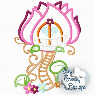 Fairy Flower House Applique Design - Machine Embroidery Files - Digital Download