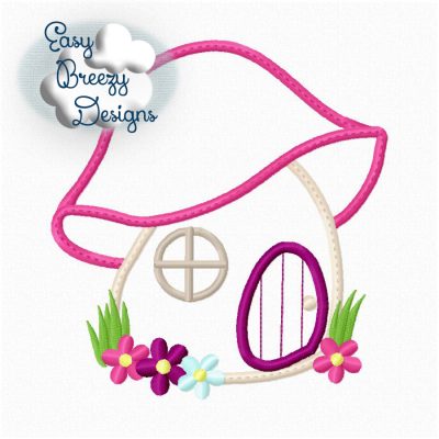 Fairy Mushroom House Applique Design - Machine Embroidery Files - Digital Download