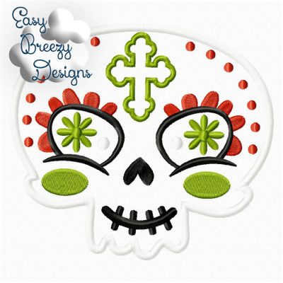 Sugar Skull with Cross, Day of the Dead Applique Design, Dia de los Muertos Applique, Mexican Theme - Download Only - Digital File