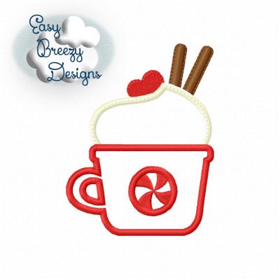 Christmas Cocoa Applique, Christmas Embroidery Design, Peppermint Cocoa Embroidery - Machine Embroidery Files - Digital Download