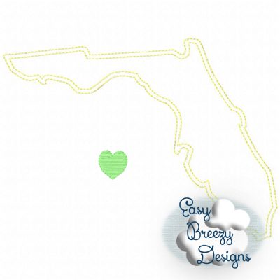 Florida State Outline Raggy Applique, State Home Design Download - Digital Download Machine Embroidery File