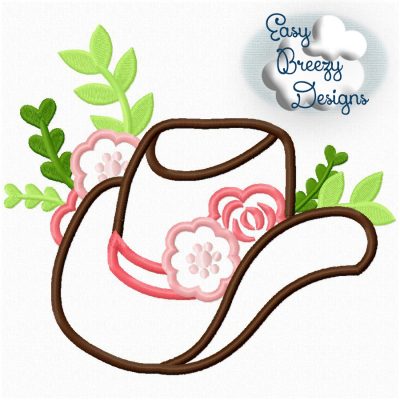Floral Cowgirl Hat Applique Design, Cowboy Hat Applique, Farm Life, Country Girl - Machine Embroidery Files - Digital Download