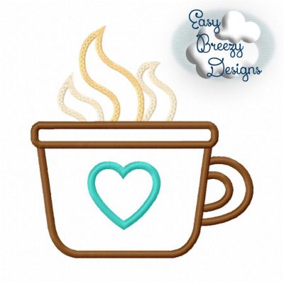 Steaming Cocoa Applique, Hot Chocolate Embroidery Design, Cocoa Embroidery - Machine Embroidery Files - Digital Download