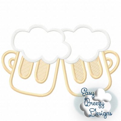 Beer Toast Applique, Pair of Mugs, Craft Beer, Saint Patrick's Applique Design - Machine Embroidery Files - Digital Download
