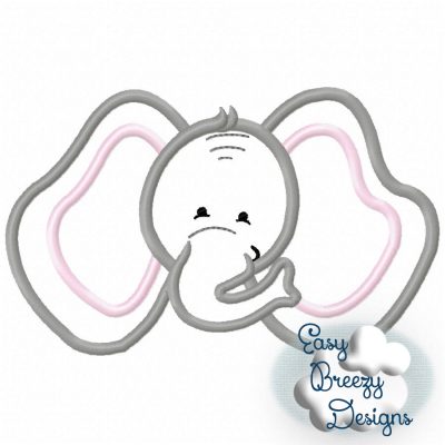 Big Ear Elephant Applique Design, Baby Elephant Design with Big Ears - Machine Embroidery Files - Digital Download