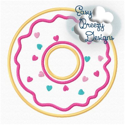 Donut Hearts Applique Design File, Doughnut with Heart Sprinkles - Machine Applique Design - Digital Download Files