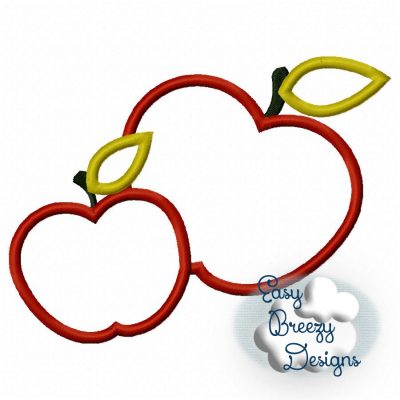Two Apples Applique, Fall Harvest Applique, Carnival Food Applique, Pair of Apples Applique - Machine Embroidery Files - Digital Download