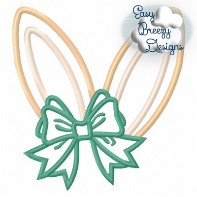 Bunny Ears Bow Applique, Bow Girl Easter Bunny Embroidery Applique Design, Spring Embroidery - Machine Embroidery Files - Digital Download