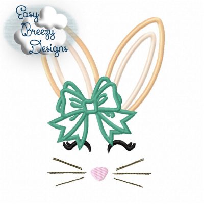 Bunny Face Bow Applique, Bow Girl Easter Bunny Embroidery Applique Design, Spring Embroidery - Machine Embroidery Files - Digital Download