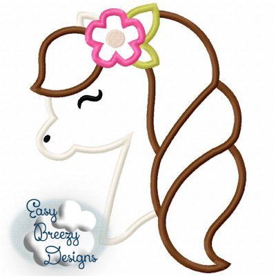 Floral Pony Applique, Floral Horse Face Girl Applique Embroidery Design - Machine Embroidery Files