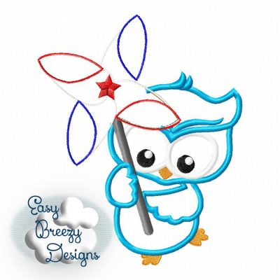 Fourth Pinwheel Owl Applique - Machine Embroidery Files