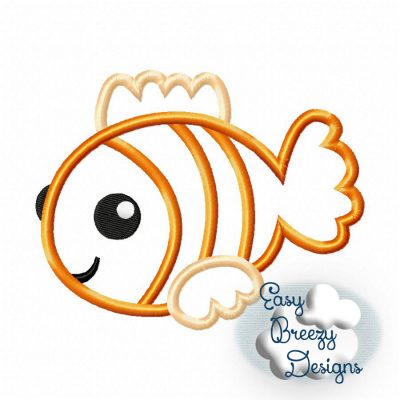Clown Fish Applique Design, Orange and White Fish Design, Embroidered Clown Fish - Machine Embroidery Files - Digital Download Only