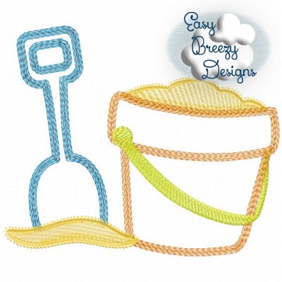Sand Pail Applique Design, Play Bucket & Shovel, Beach Vacation Applique - Machine Embroidery Files