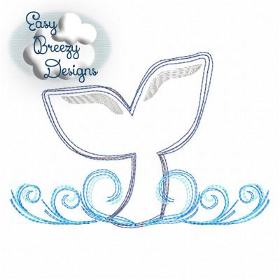 Splashing Whale Waves Sketch Applique Design, Splashing Whale in Ocean - Machine Embroidery Files - Digital Download Only
