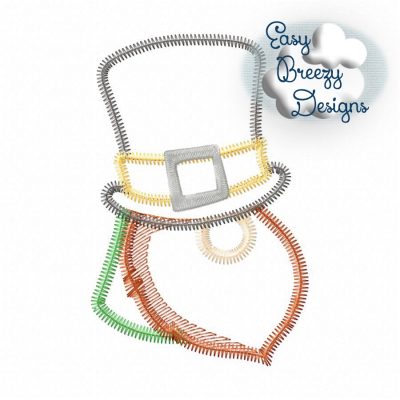 Gnome with Top Hat Zig Zag Applique Design - Machine Embroidery Files - Digital Download