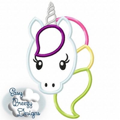 Rainbow Unicorn Face Applique, Unicorn Head with Rainbow Hair Applique - Machine Embroidery Files - Digital Download