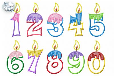 Melting Birthday Candles, Melting Number Set Applique Files - Machine Embroidery Files - Digital Download
