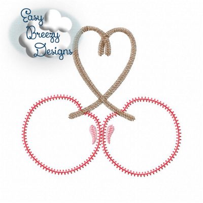 Double Cherry with Heart Stems Applique, Cherry Applique, Pair of Cherries Applique - Machine Embroidery Files - Digital Download