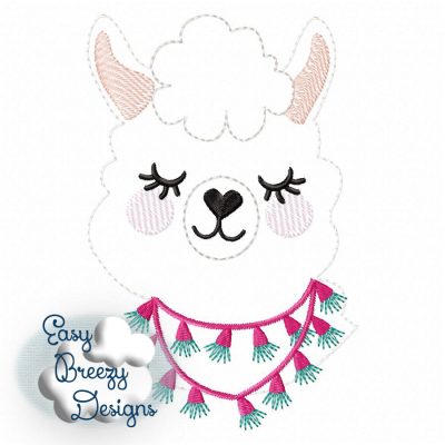 Lovely Llama Sketch Embroidery Design, Raggy Applique Sketch Embroidery - Machine Embroidery Files